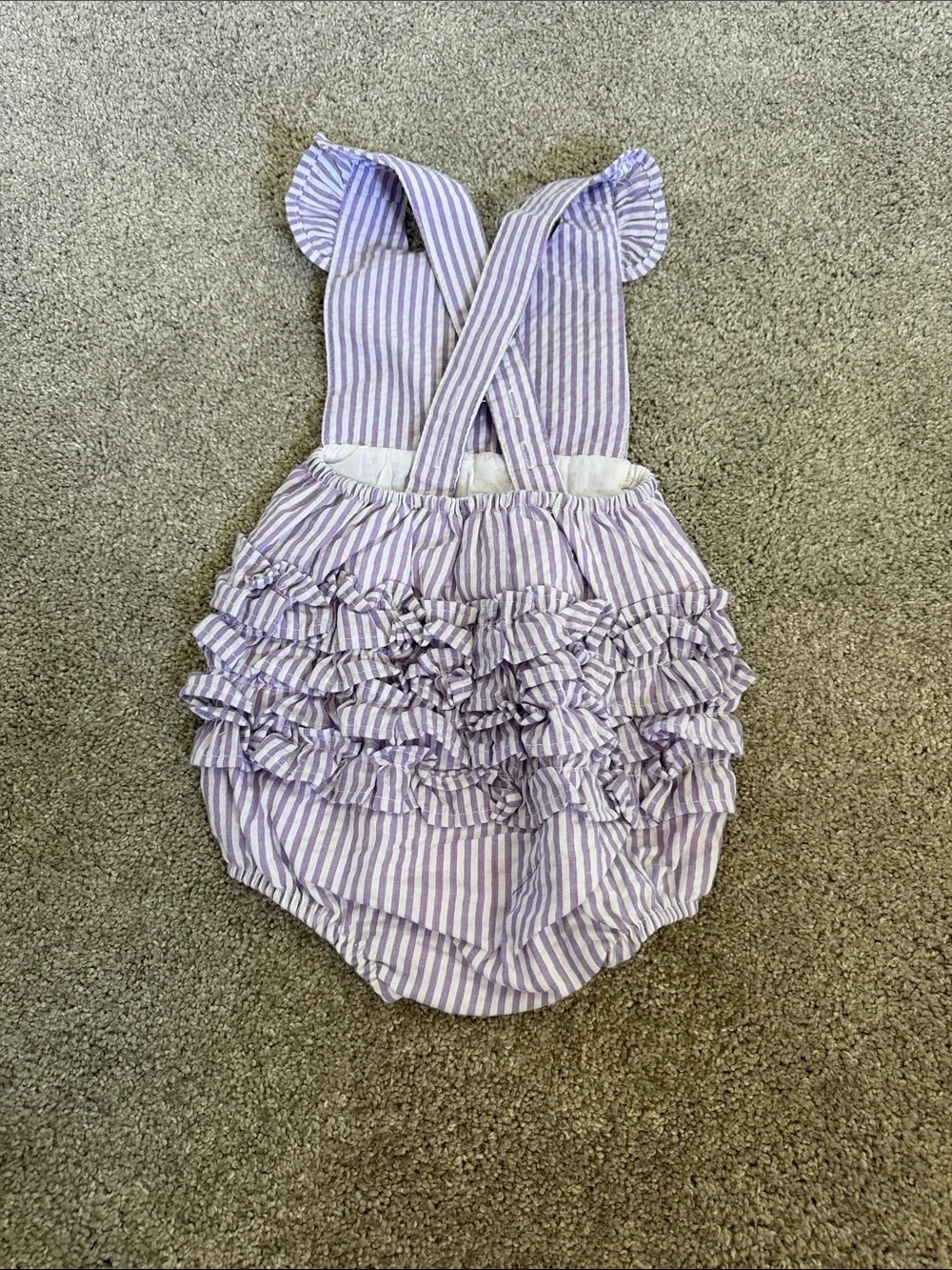Lilac Stripe Ruffle Bubble Romper for Girls